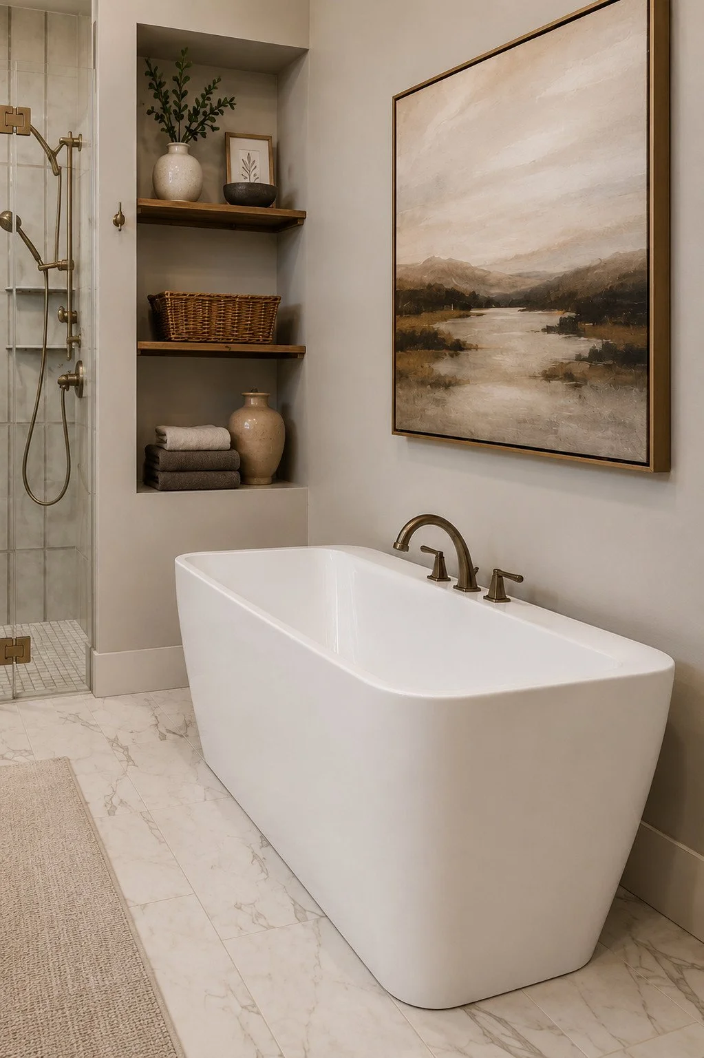 Spa bathroom with freestanding tub, custom home, Franktown, Colorado