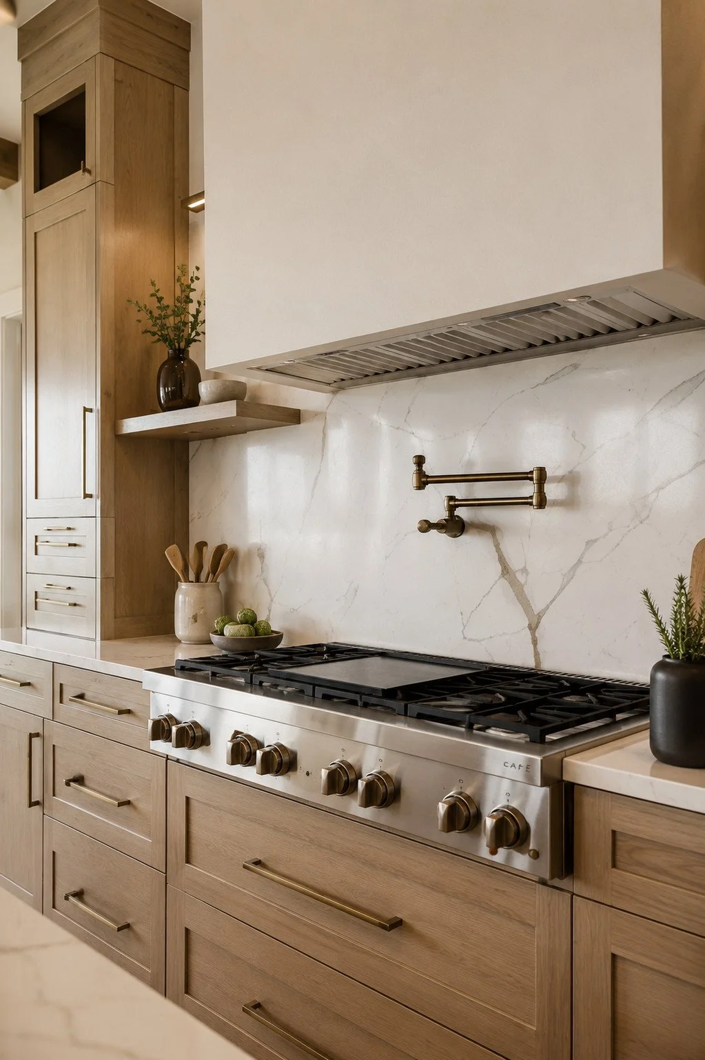 Kitchen range with custom plaster hood, Parker, Colorado