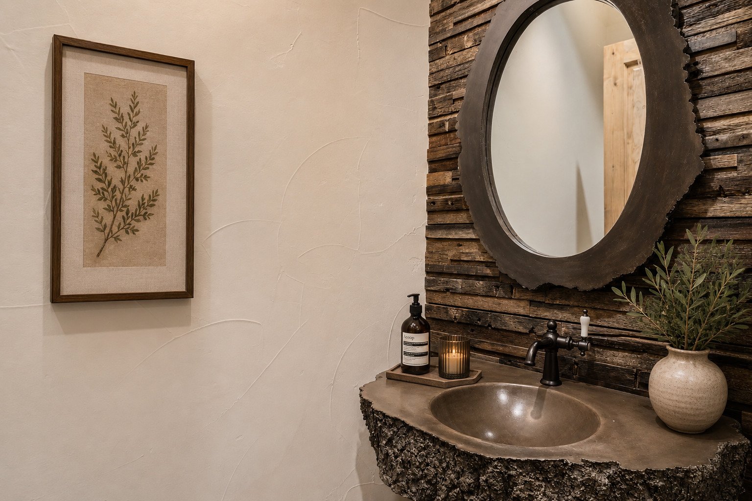 Rustic powder bath with stone sink, Larkspur, Colorado