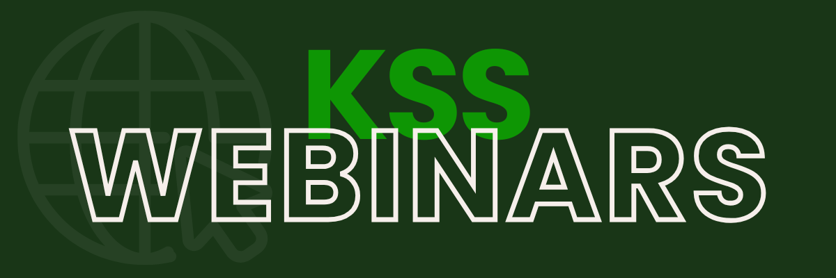 KSS Webinars logo in green and white over a dark green globe background