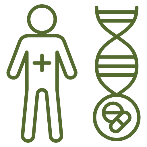 Icon of a human figure with a plus sign on the chest and a DNA helix next to it.