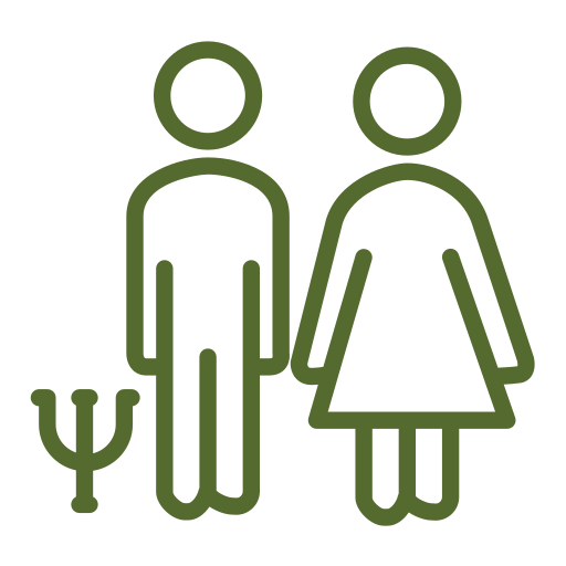 Icon of a male figure and a female figure with a pitchfork, representing male and female characters.