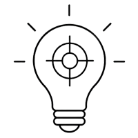 Light bulb with a target symbol inside it