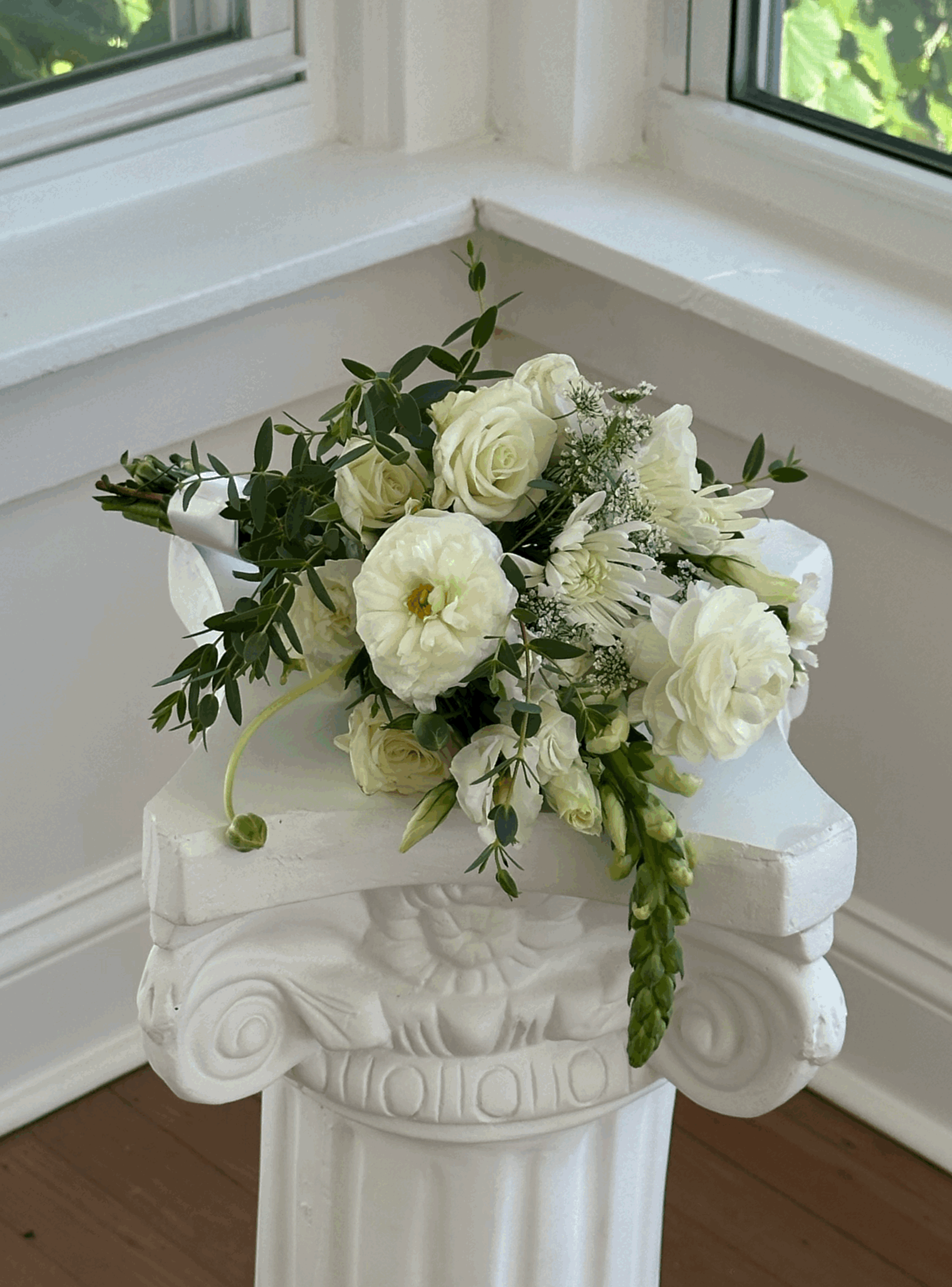 bright, airy, whimsical white and green bridal bouquet