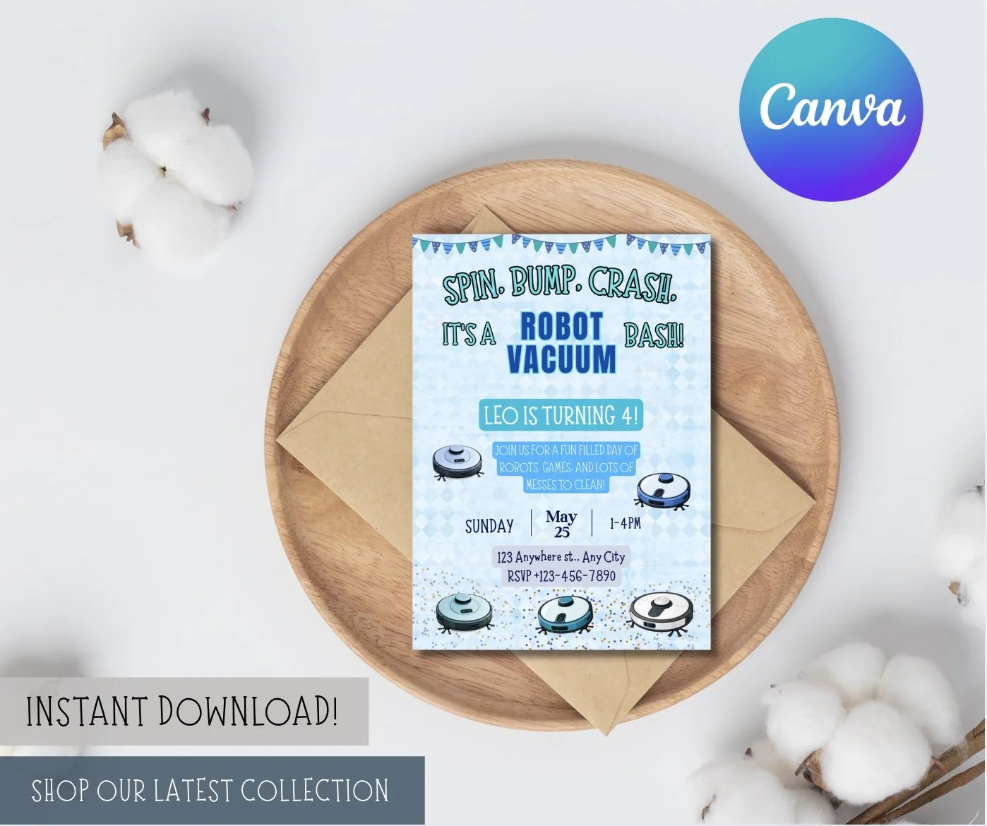 Robot vacuum digital birthday invitation