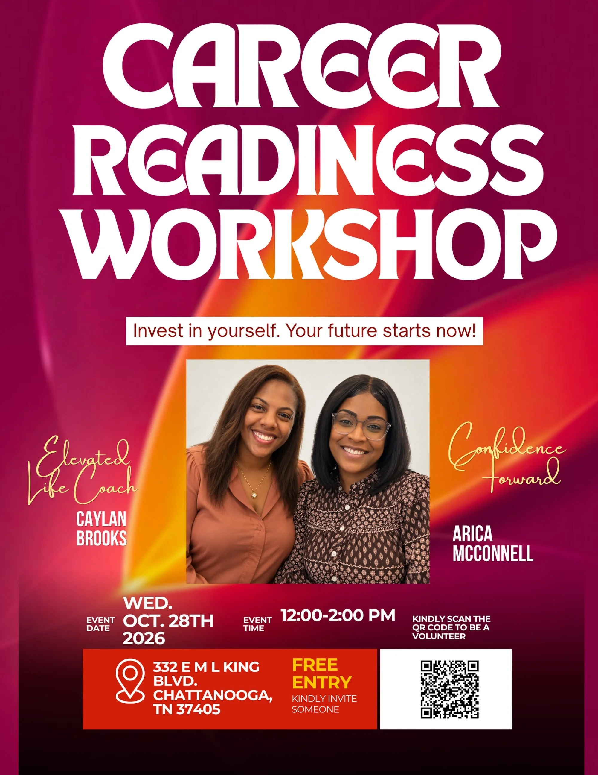 Join us for our next FREE Career Readiness Workshop!

Confidence Forward LLC and Elevated Life Coach are teaming up to help you build confidence and prepare for your next career opportunity! Join us for hands-on activities, resume-building tips, job-