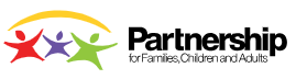 Partnership logo with three stylized figures in red, purple, and green, above the text 'Partnership for Families, Children and Adults'.