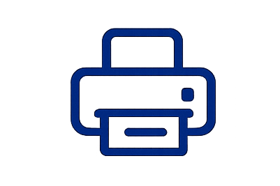 Outline drawing of a printer icon.