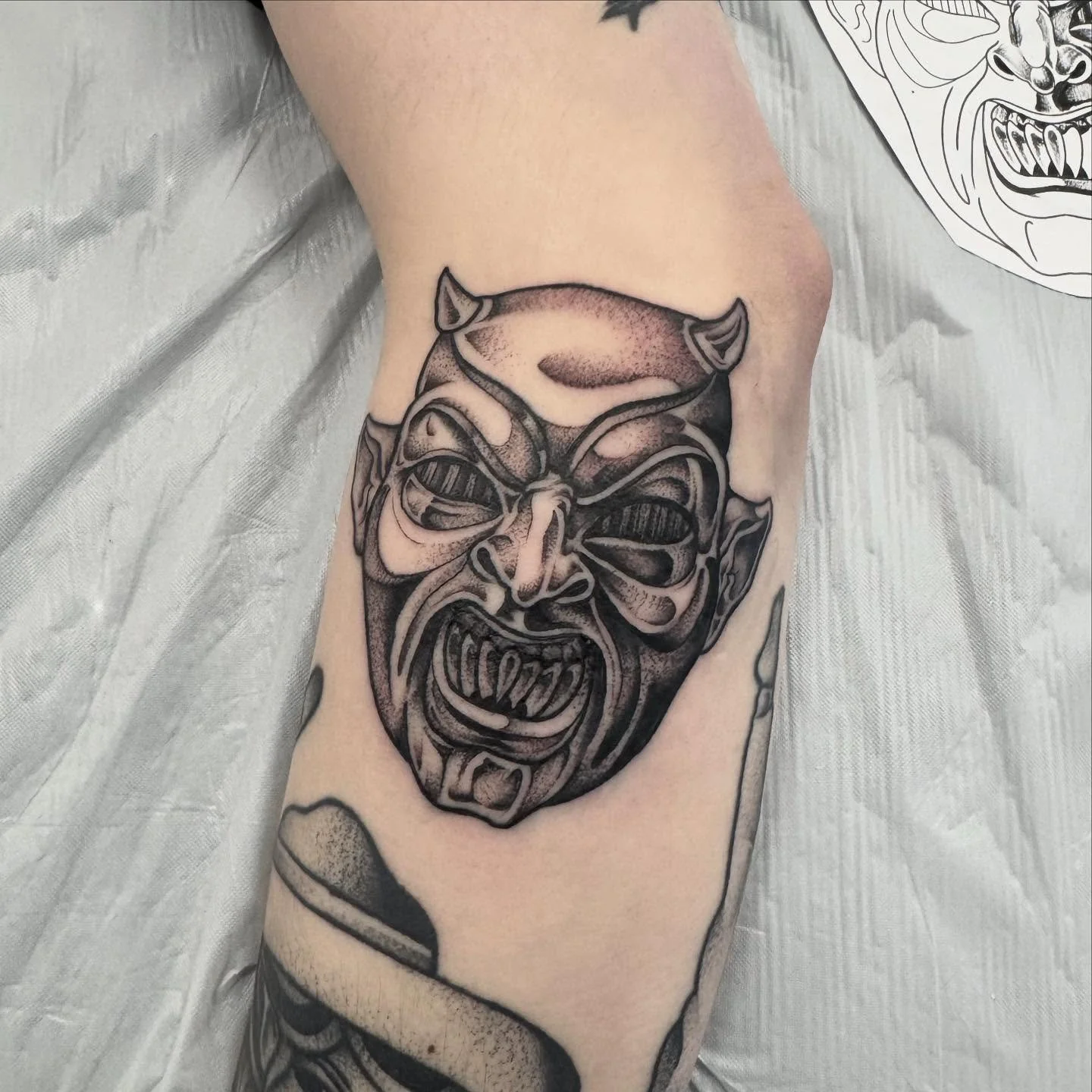 Demon mask done today @hearttattoo605