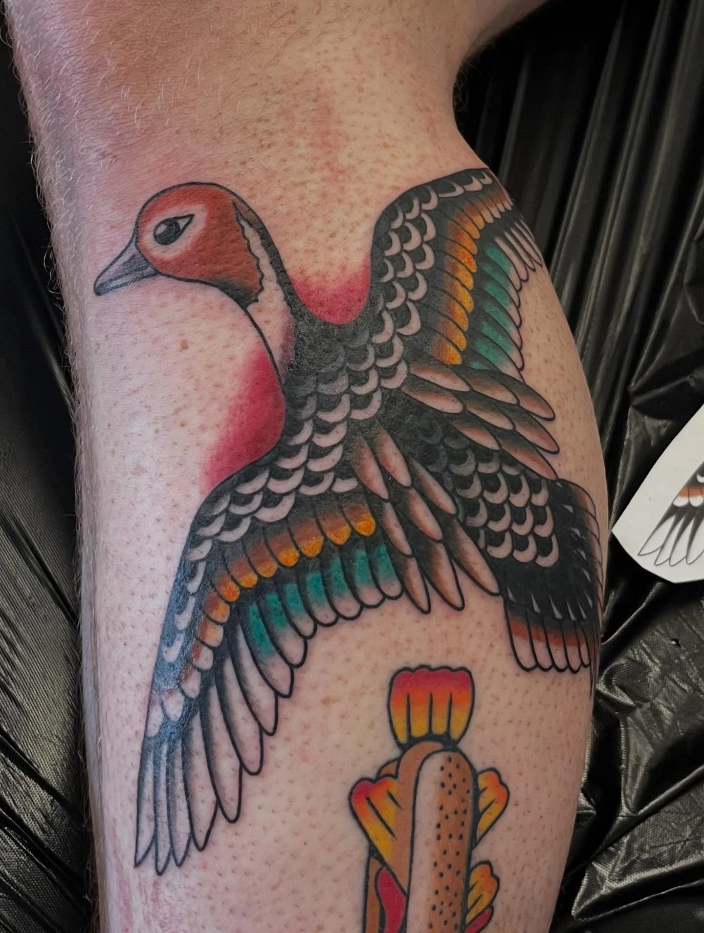 This northern pintail was insanely fun to redraw and tattoo. Thanks Cody and for your trust. Biggest piece so far! More like this would be dope🦆

Peep the healed gar hotdog
.
.
.
.
#tattoo #tattooflash #americantraditionaltattoo #tattooapprentice #h