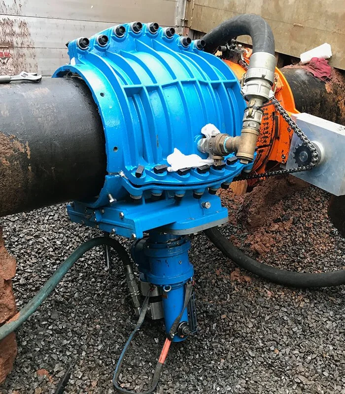 20" Valve insertion cut being made for a horizontal install.