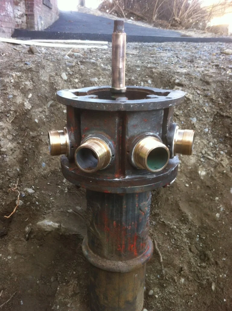 Old Eddy hydrant with newly installed machined nozzles.