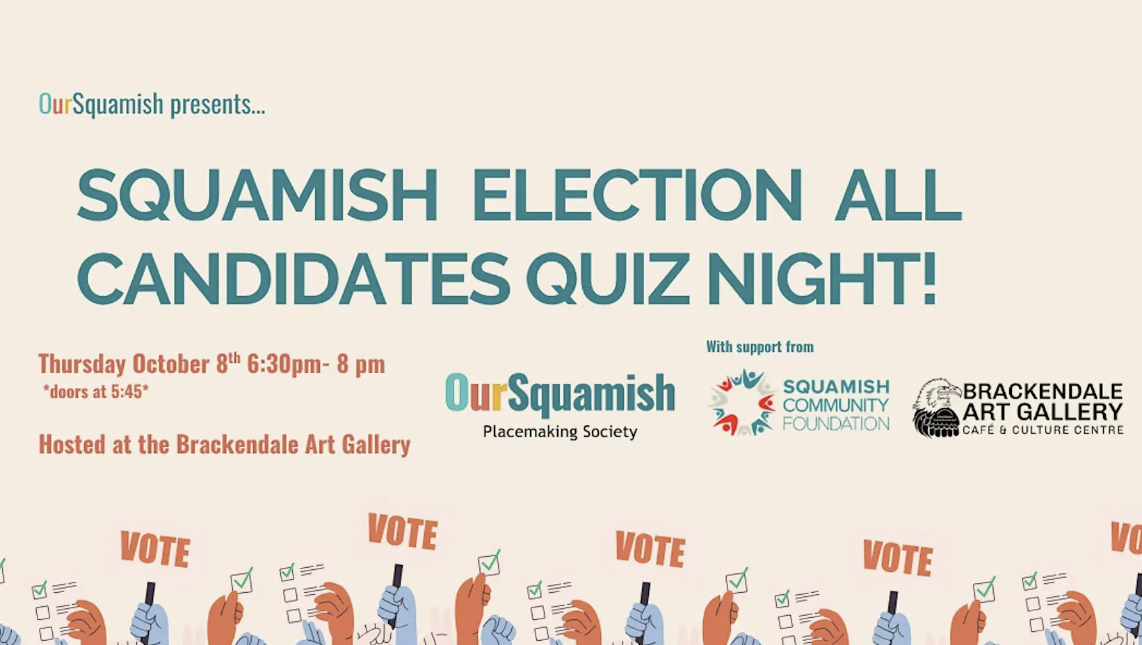 A banner advert for the All Candidates Quiz Night hosted by OurSquamish