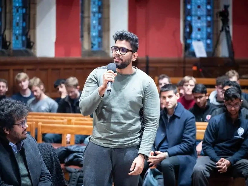 Affnafee speaking at the Oxford Union.