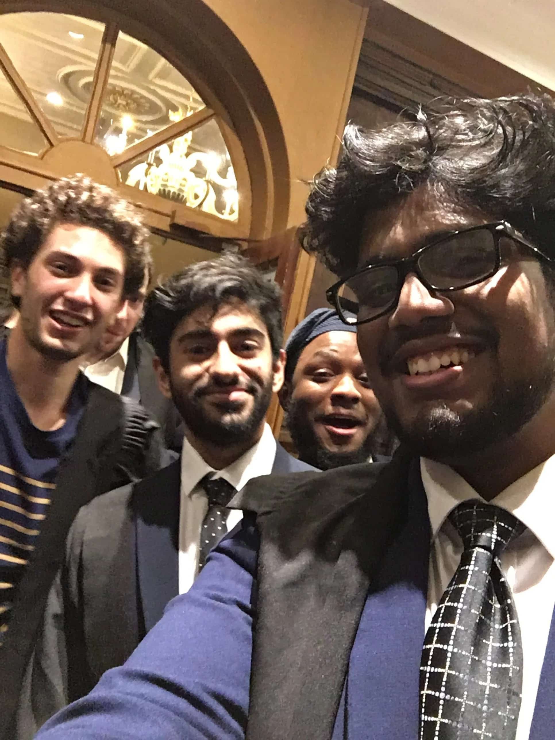 Affnafee and friends at formal in Trinity College, Oxford.