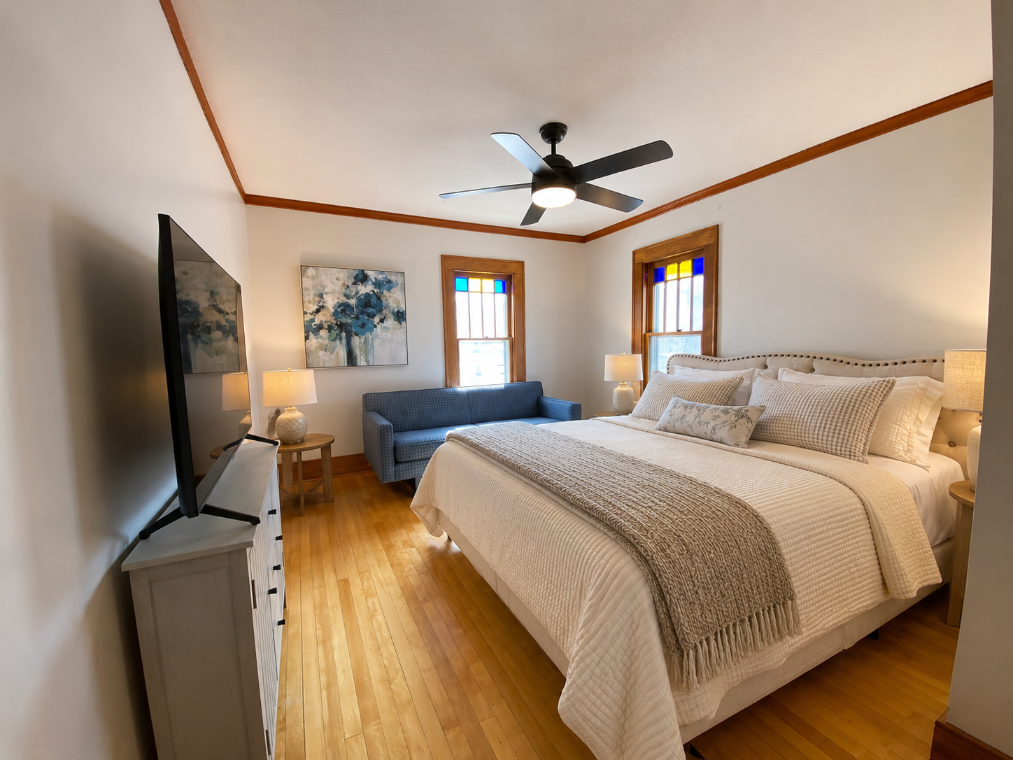 Luxury bedroom with premium furnishings for extended stays in Rochester