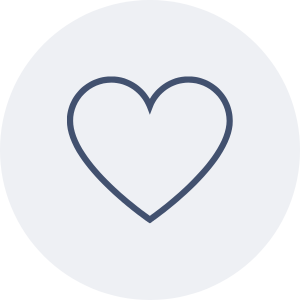 Outline of a heart on a light grey circular background.