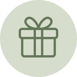Line drawing of a gift box with a ribbon on top.