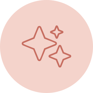Three outlined star shapes of varying sizes on a light pink circular background.