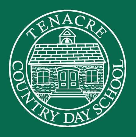 Logo of Teneacre County Day School featuring a brick school building with a clock tower enclosed in a circle, green background.