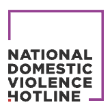 Logo for the National Domestic Violence Hotline with purple border and black text.