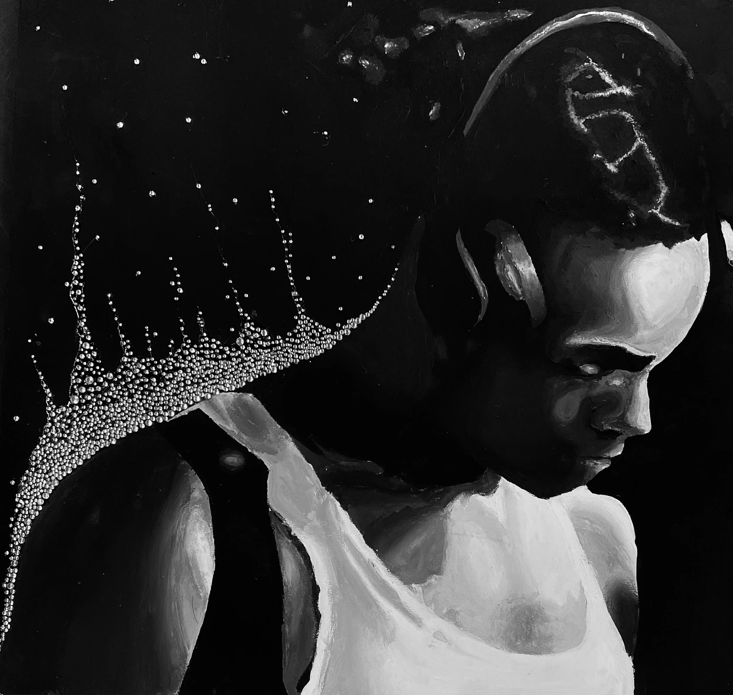 "X" - acrylic and rhinestone (2024)
