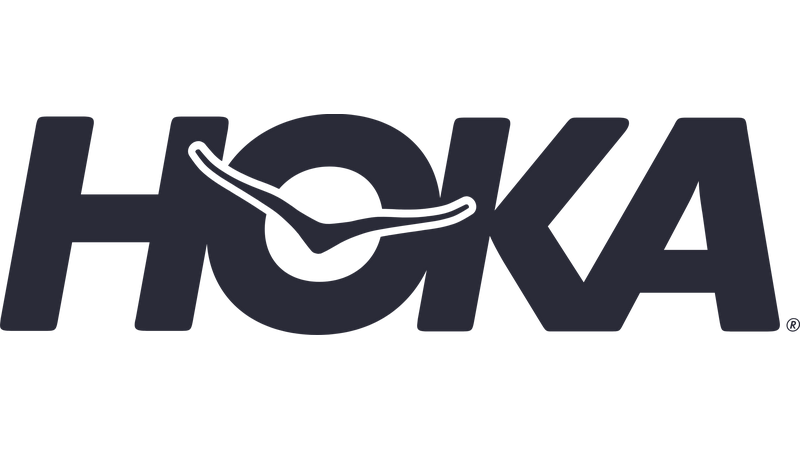 Hoka logo with a stylized mountain peak and curved line