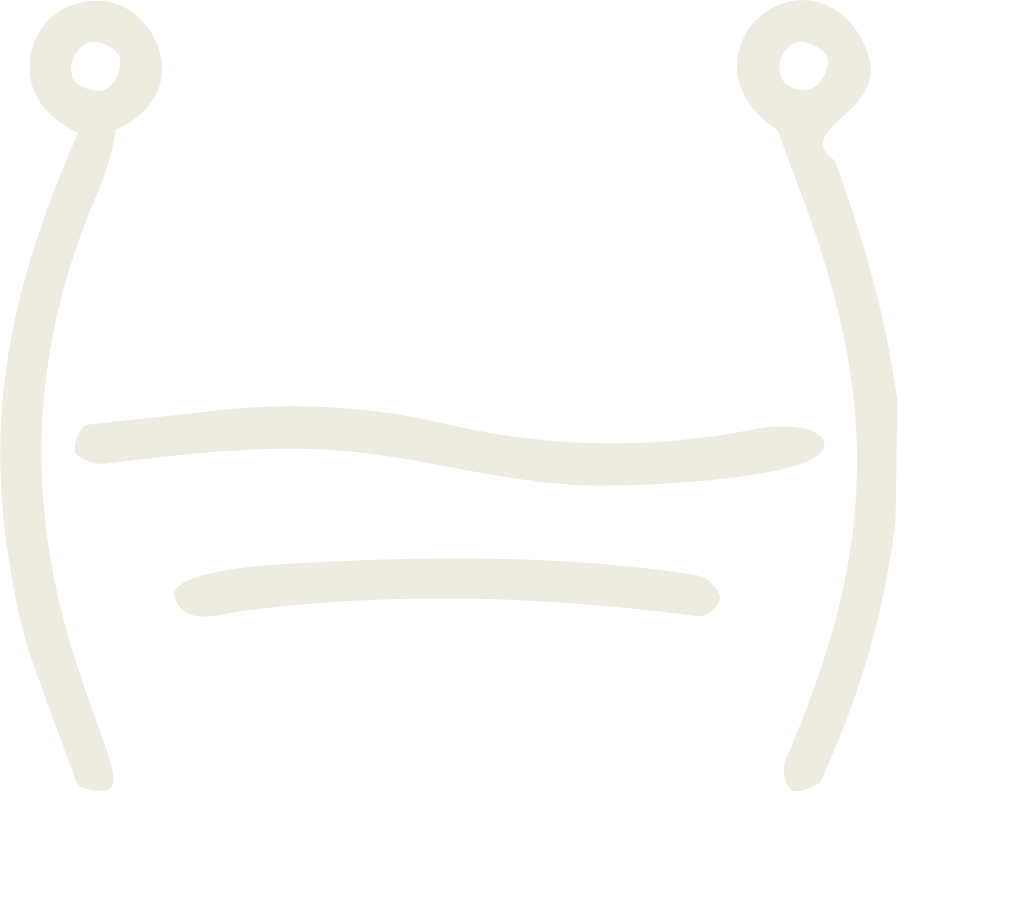 A minimalist line drawing of a smiling face with two large eyes and a curved mouth.