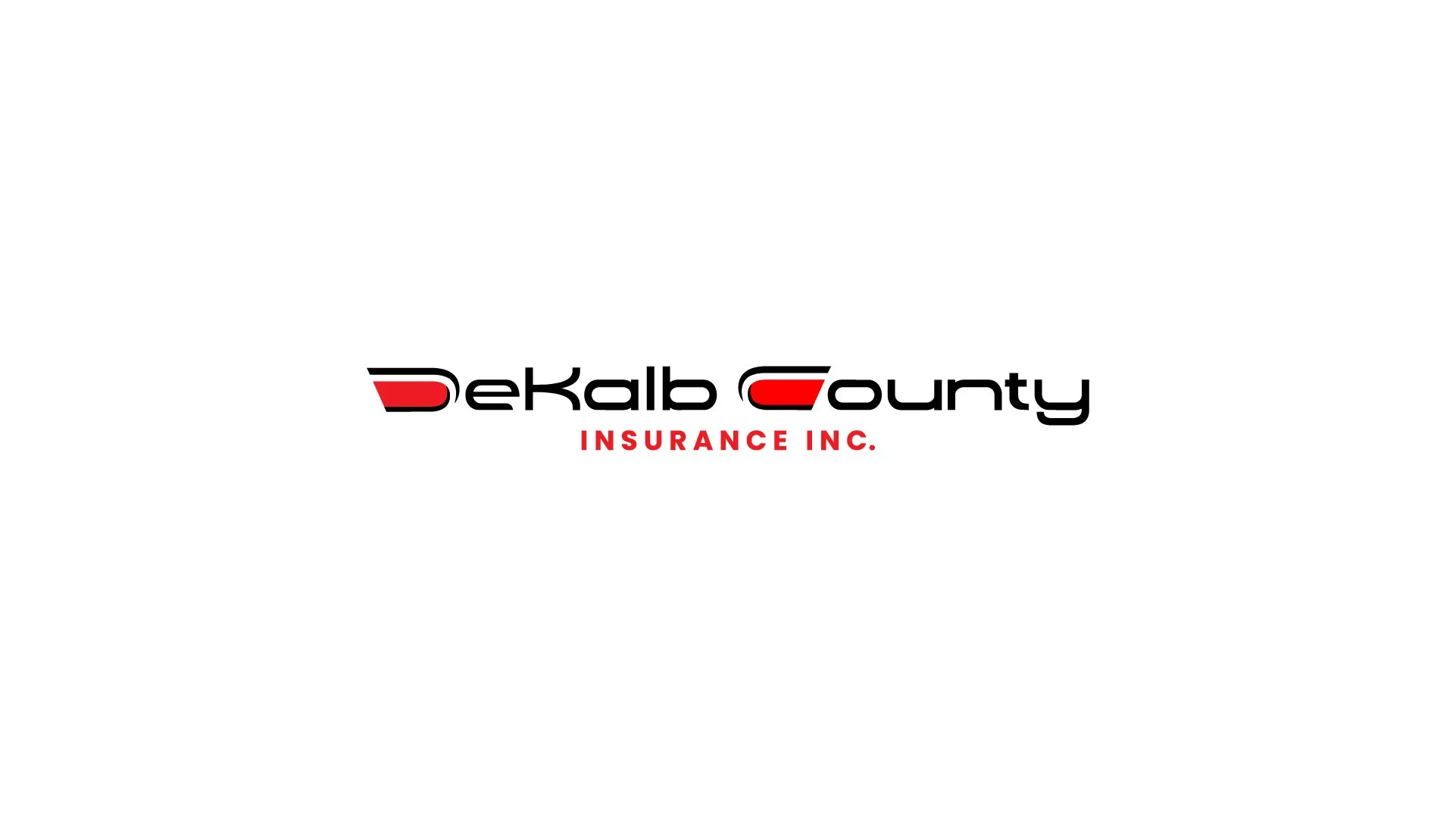 DeKalb County Insurance Inc. logo with black and red text on a white background.