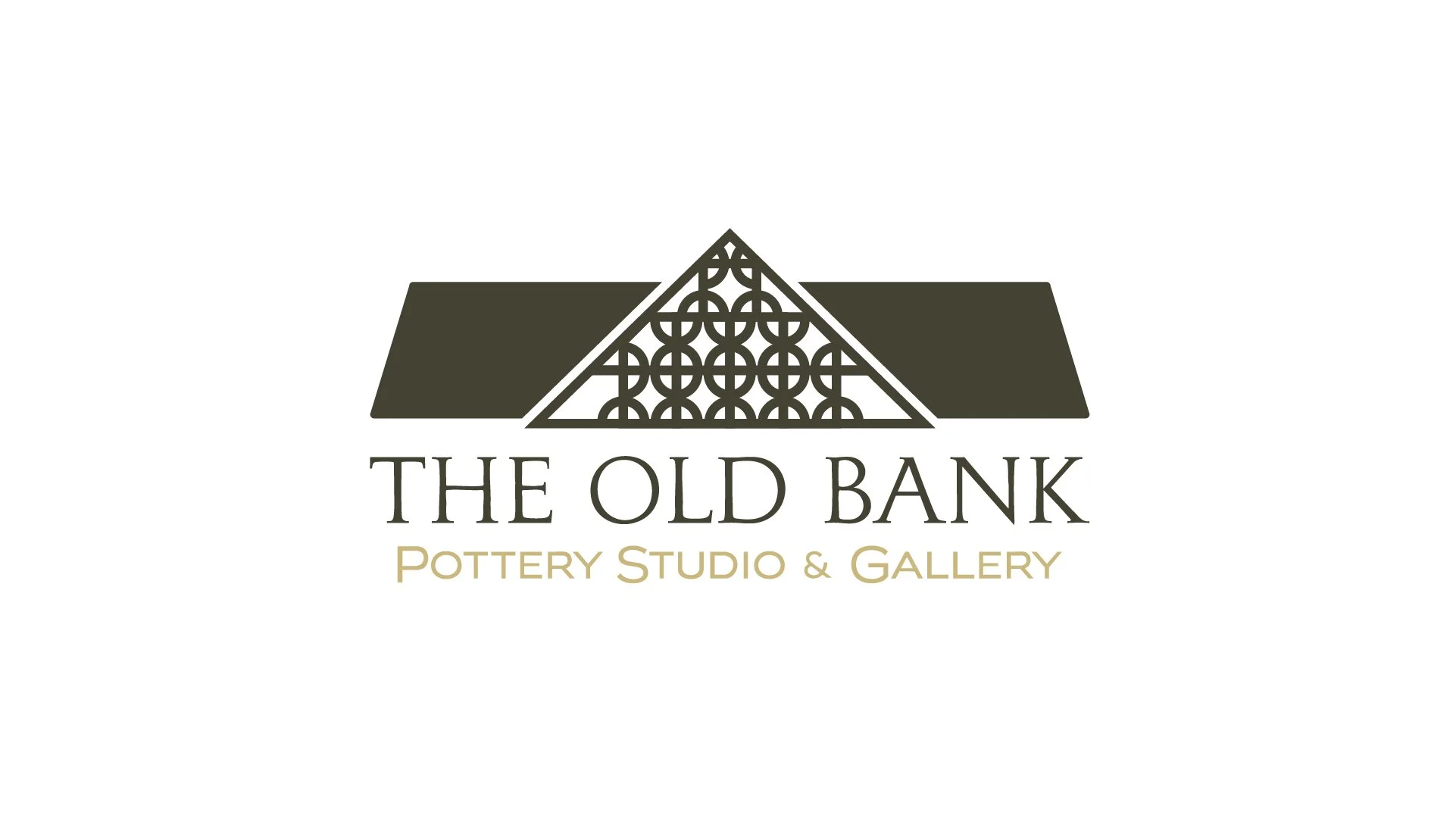 Logo of The Old Bank Pottery Studio & Gallery featuring a stylized barn with a Celtic knot pattern.