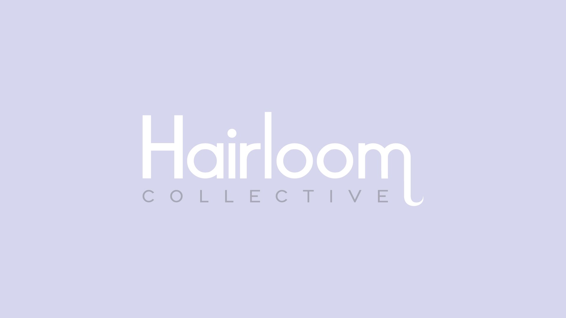 Logo of Hairloom Collective with the brand name in white text on a light purple background.