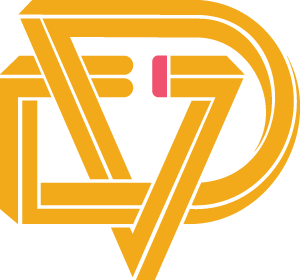 Bold yellow stylized letter D intertwined with a stylized letter V on a black background.