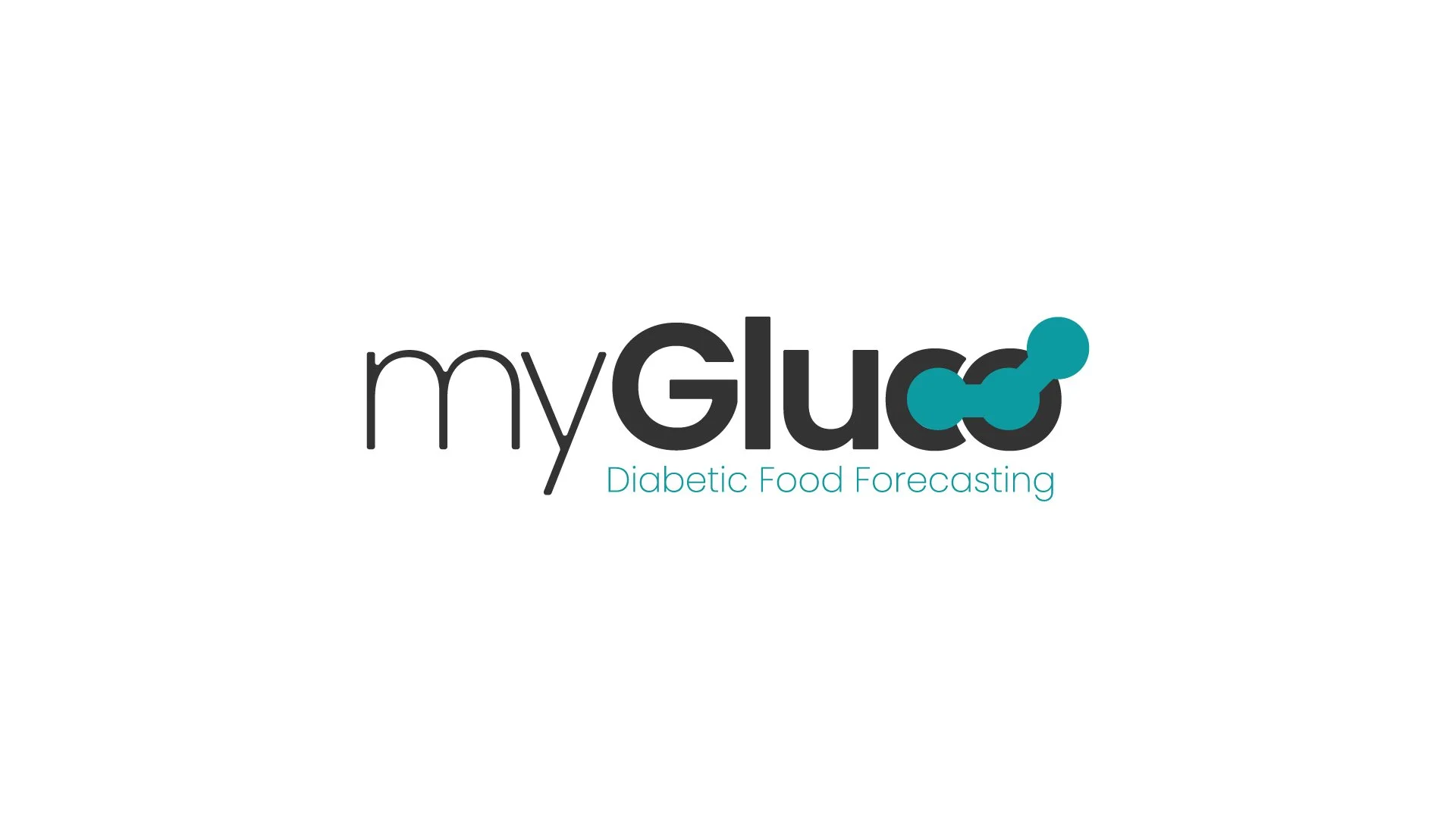 Logo for myGluco, a Diabetic Food Forecasting company, featuring black and teal text and a teal molecular structure icon.