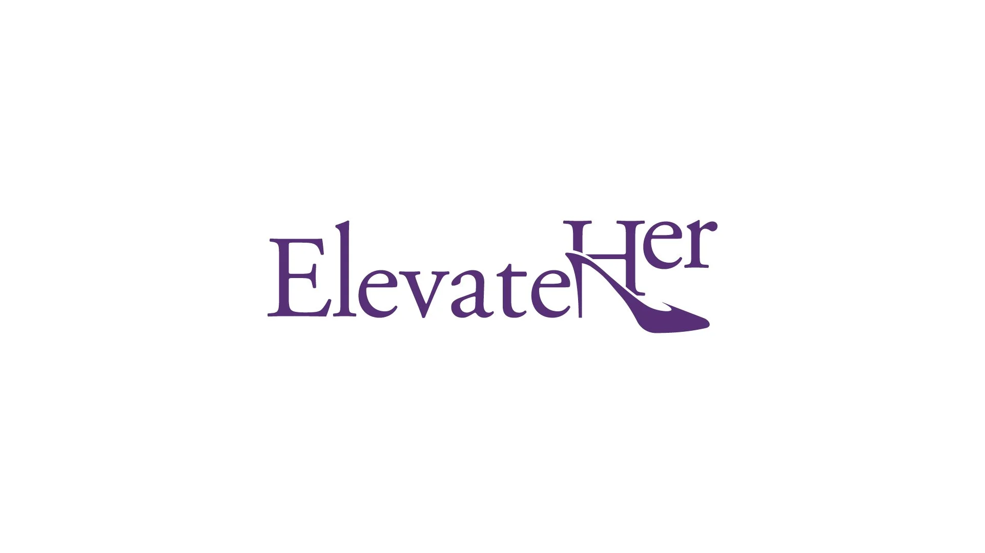 A logo with the words 'Elevate Her' in purple, with a stylized high heel shoe silhouette underneath.
