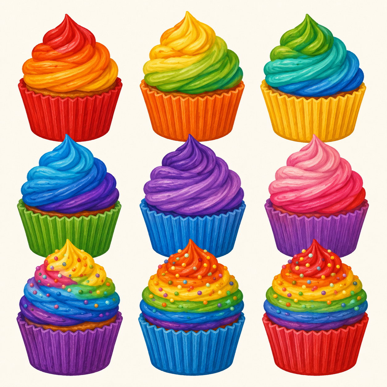 Mini Drizzle Rainbow Cupcakes