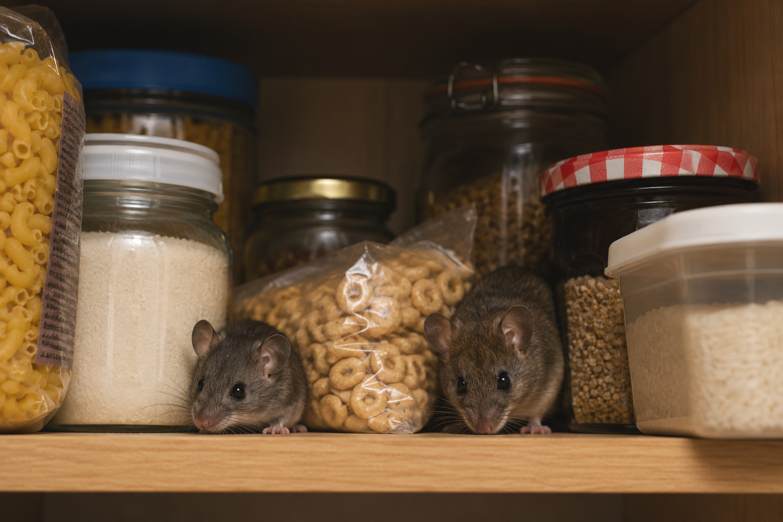 Two mice in a food cupboard