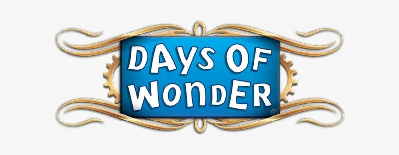 Logo for 'Days of Wonder' with blue background and gold decorative elements.