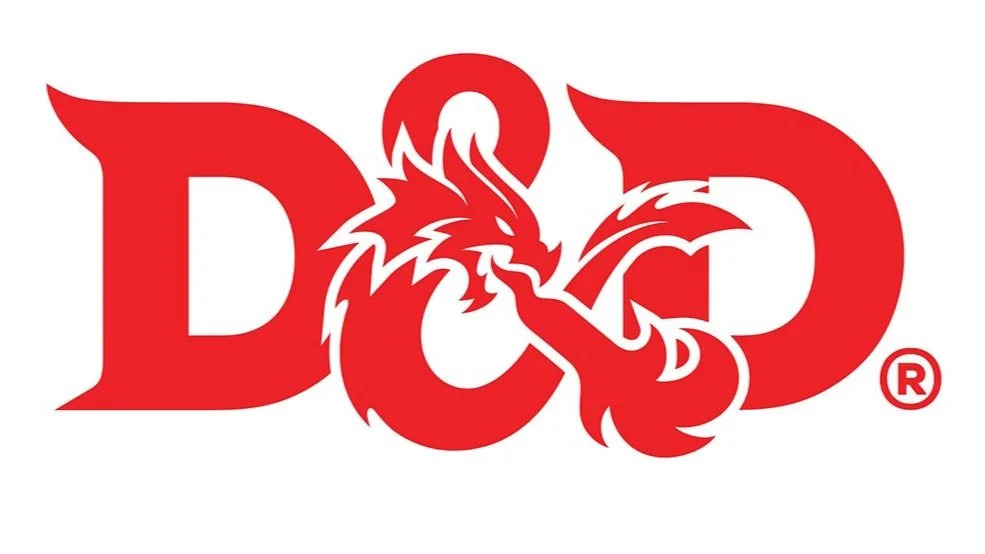 Red and white logo of Dungeons &Dragons featuring a stylized dragon intertwined with the letters D and D.