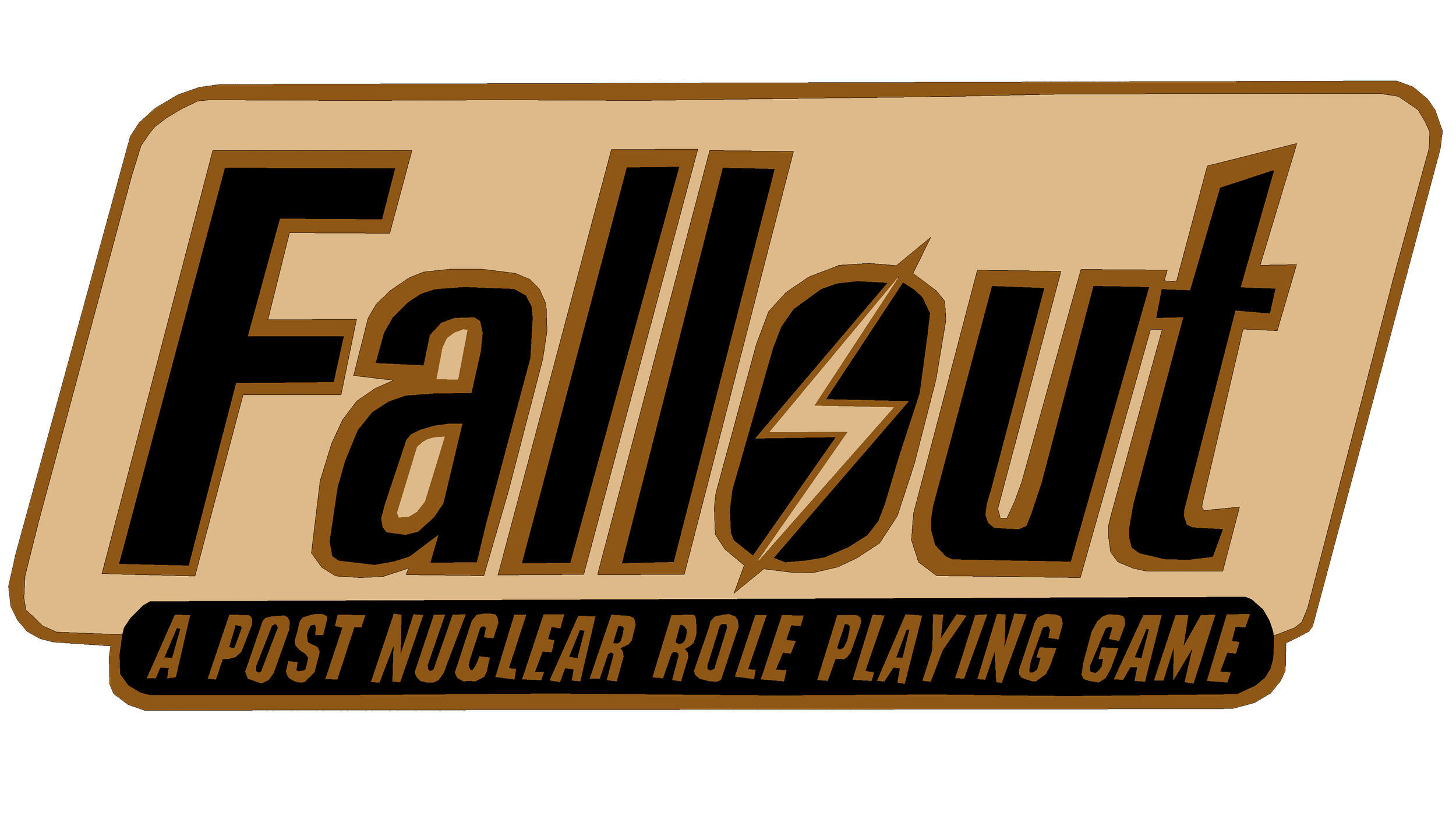 Logo for a game called Fallout, with the subtitle 'A Post Nuclear Role Playing Game'.