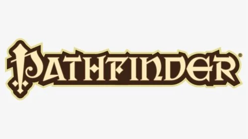 Pathfinder logo in stylized font with beige and black outline