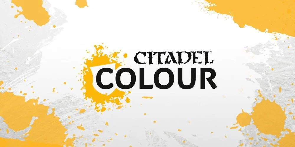 Citadel Colour logo with yellow and white paint splashes in the background.