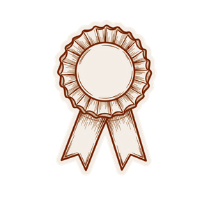 A ribbon or award medal with a circular rosette and two hanging ribbons.