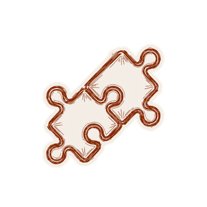 A puzzle piece-shaped cookie with brown icing and an uncut section at the top.