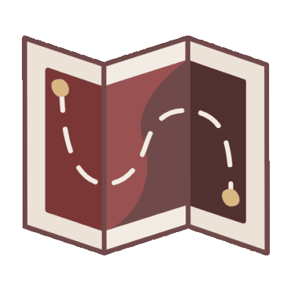 Simple illustrated map with a dotted path connecting two points marked with beige dots.