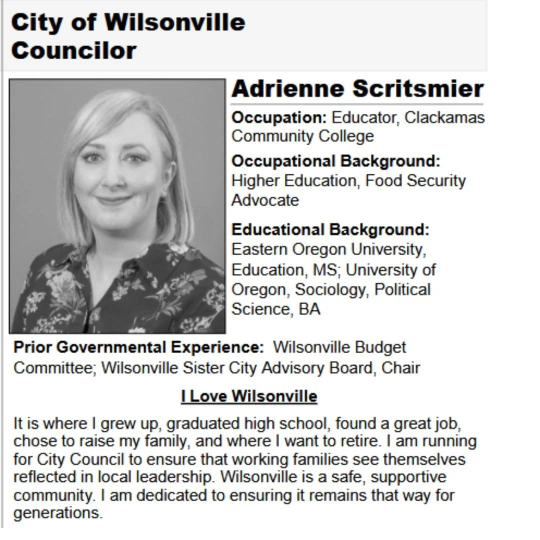 The Voter&rsquo;s Pamphlet is available online now and will be mailed to voters on October 14. Here is a peek at my statement.

What sets me apart?
No data centers in Wilsonville and continued advocacy against unnecessary airport expansion. Our envir