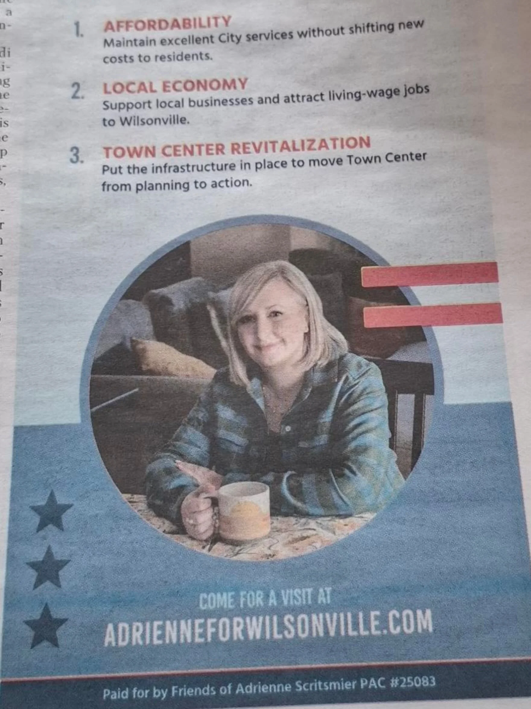 Print ads remind me of my younger years writing for the Wilsonville High School paper back when it was called Cat Tracks. Nice to see this in the Charbonneau Villager. #wilsonville #adrienneforwilsonville