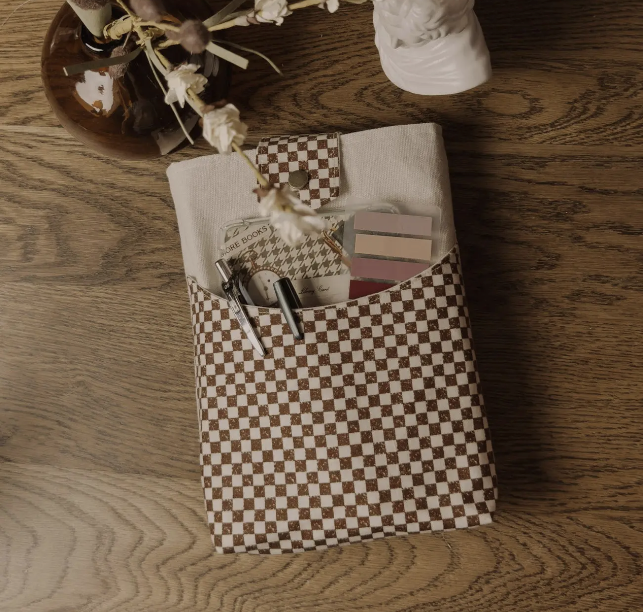Book Sleeve - Brown Checkerboard