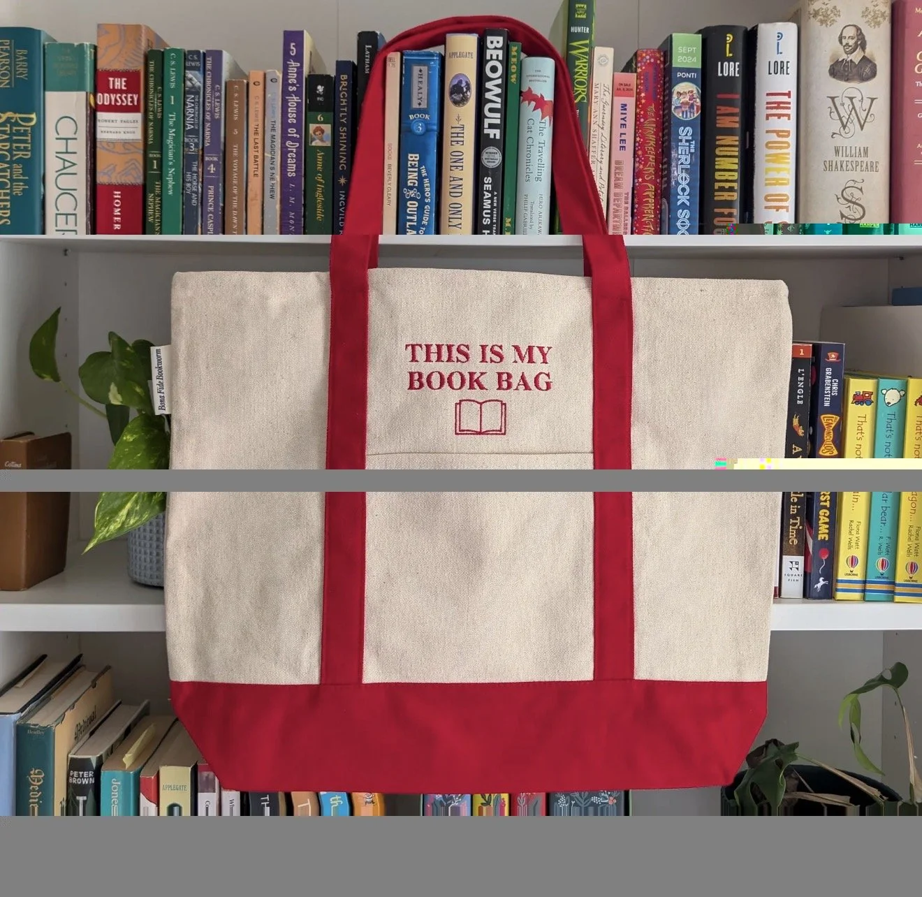 This Is My Book Bag Embroidered Tote Bag - RED