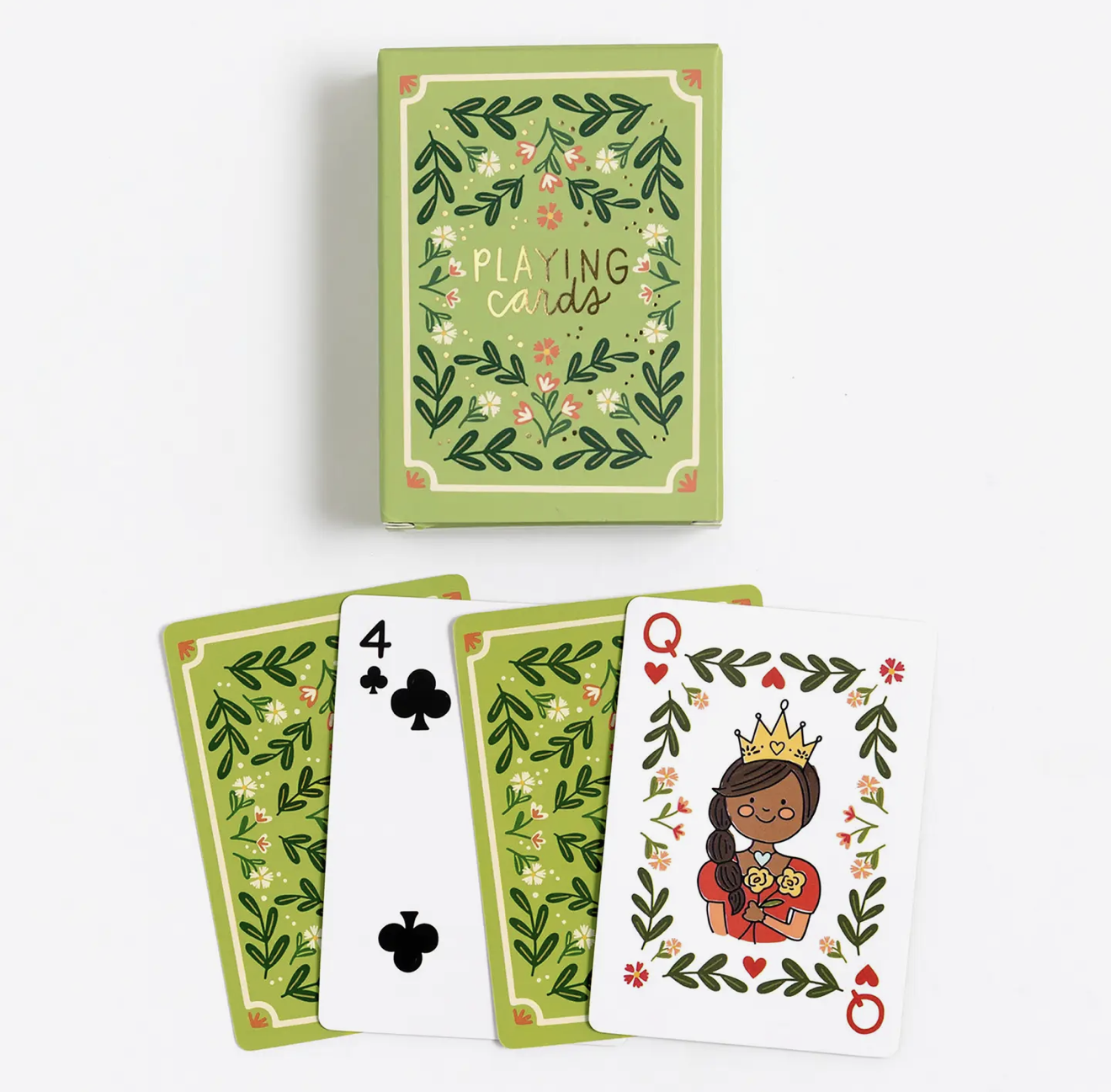 Green Floral Playing Cards