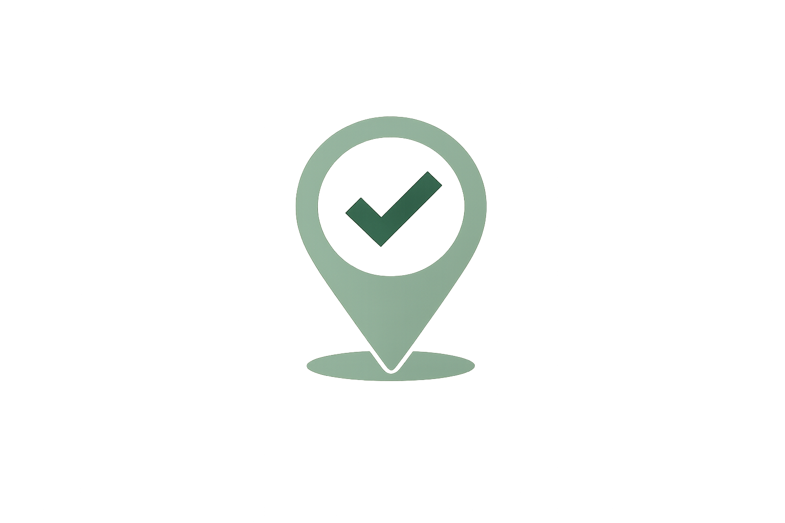 Graphic of a map pin icon with a checkmark inside it, indicating approval or validation.
